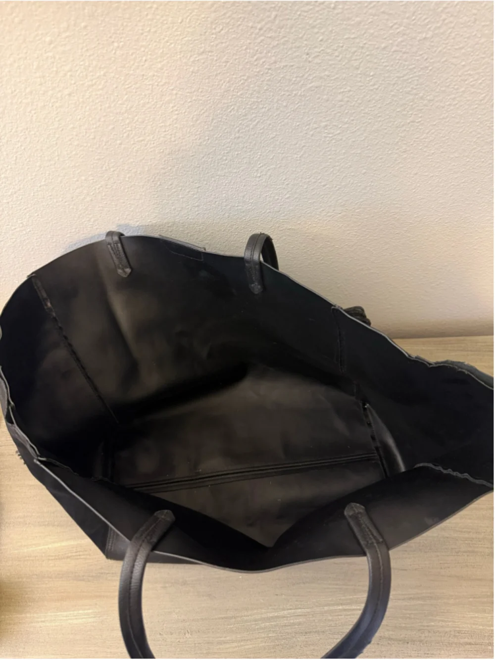 Victoria's Secret Black Faux Leather Fringe Tote Bag Large